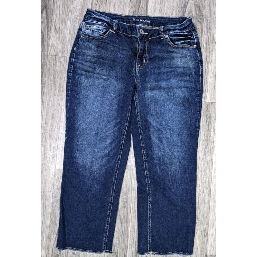 Maurices‎ Size 7 / 8 Embroidered Pockets Fringe Hem Denim Blue Jean Capris